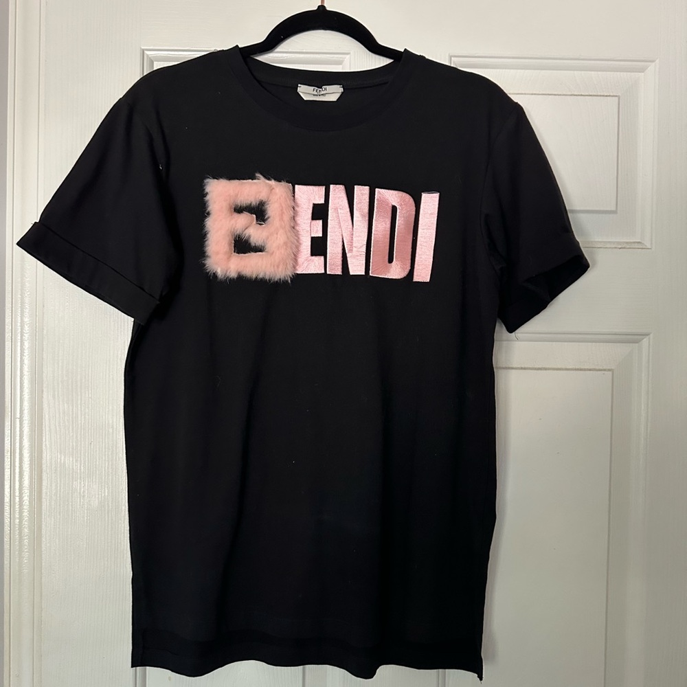 Fendi Black Tee with Pink Label
